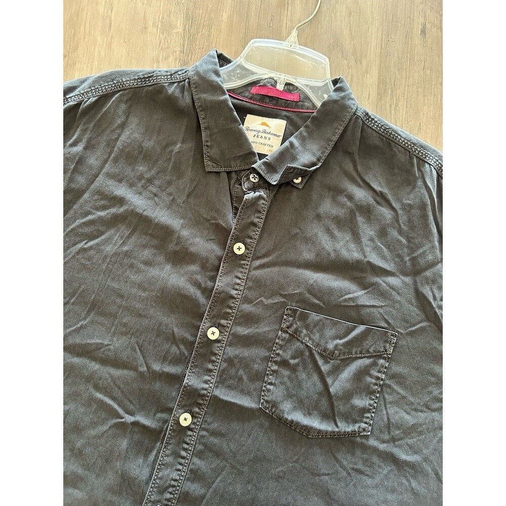 Tommy Bahama 2XT Button Up Shirt Mens Gray Long Sleeve Pocket Tee Collared